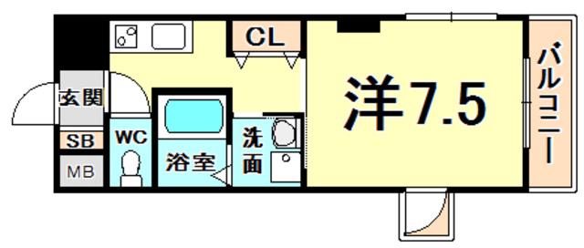 ベルエアー江上(1K/3階)の間取り写真