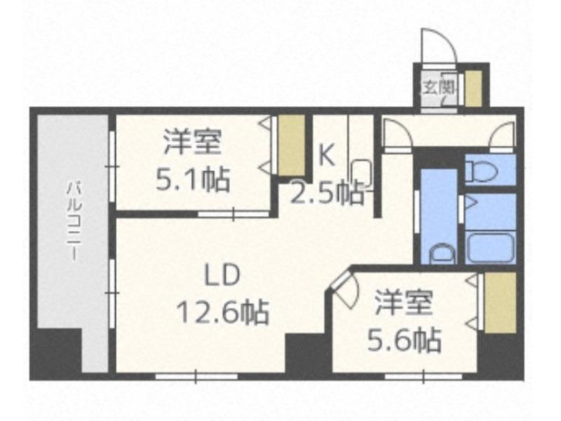 グランカーサ北3条(2LDK/13階)の間取り写真