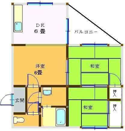 第一光ハイツ(2LDK/2階)の間取り写真