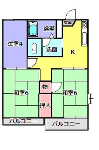 パークサイドタウンD(3K/2階)の間取り写真