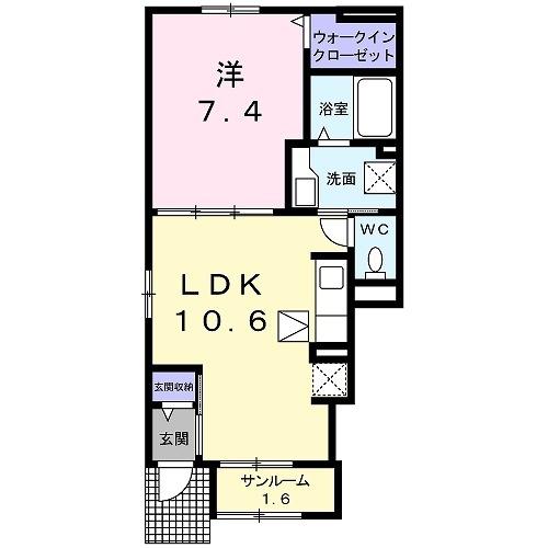 ヴィラ大畑B(1LDK/1階)の間取り写真