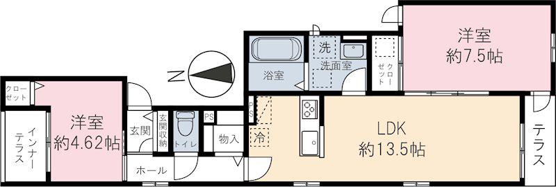シュエット(2LDK/1階)の間取り写真