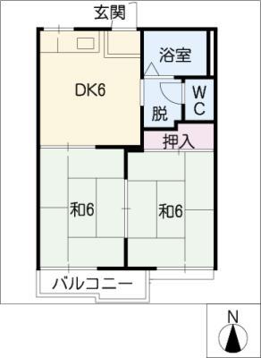 コーポ大ノ城(2DK/2階)の間取り写真