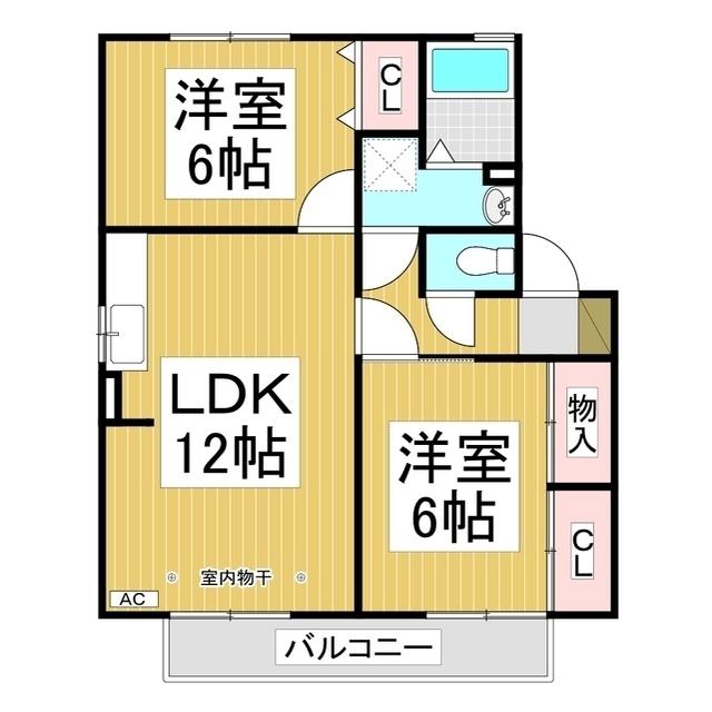 セジュールしんきょうA棟(2LDK/2階)の間取り写真