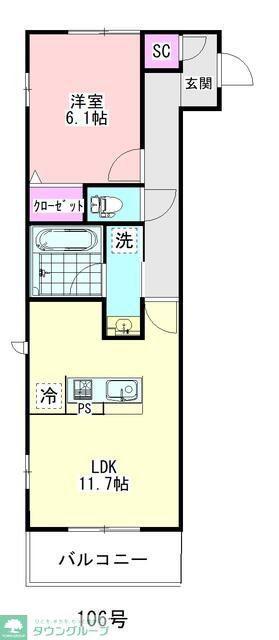 ホワイト・ローズ(1LDK/1階)の間取り写真