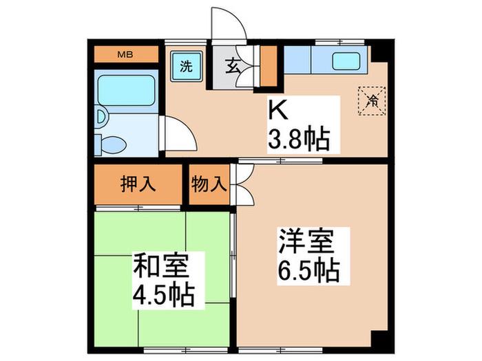ヴィラ柳町(2K/3階)の間取り写真