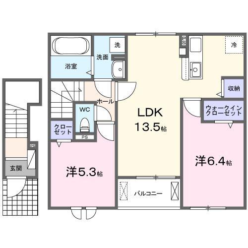ニューローズつくばA棟(2LDK/2階)の間取り写真