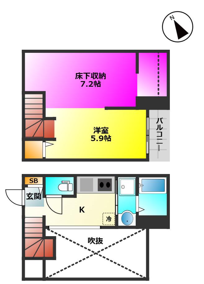 ホワイトプラム井尻(1K/2階)の間取り写真
