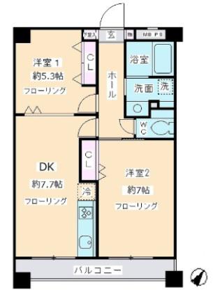 K・S柿生(2DK/4階)の間取り写真