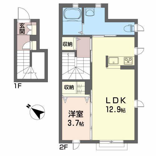 シャーメゾンヴィラ(1LDK/2階)の間取り写真