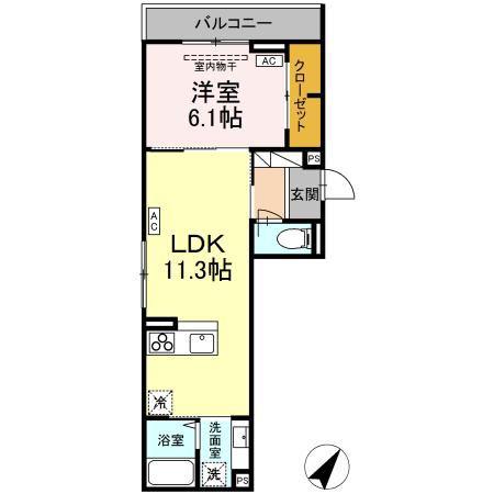 D-ROOM甲府市国母 B棟(1LDK/3階)の間取り写真