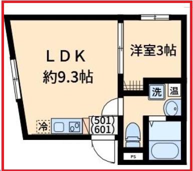オモチデセンゴク(1LDK/4階)の間取り写真