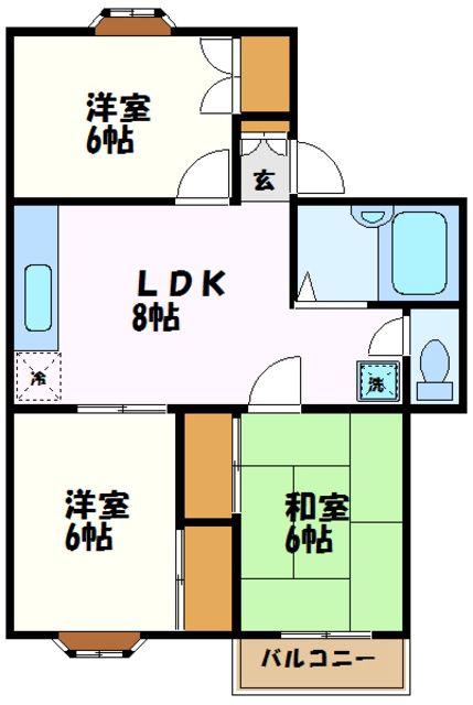 キャッスルK(3DK/1階)の間取り写真