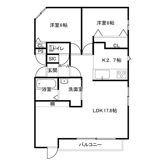 ブライズシーズン双葉テラス(2LDK/1階)の間取り写真