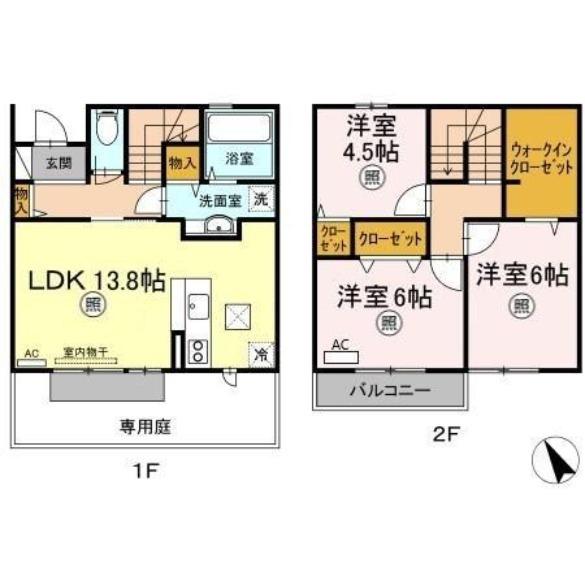 フローラ本城(2LDK/1階)の間取り写真