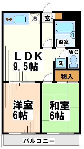 京王線 上北沢駅 徒歩5分 4階建 築37年(2LDK/4階)の間取り写真