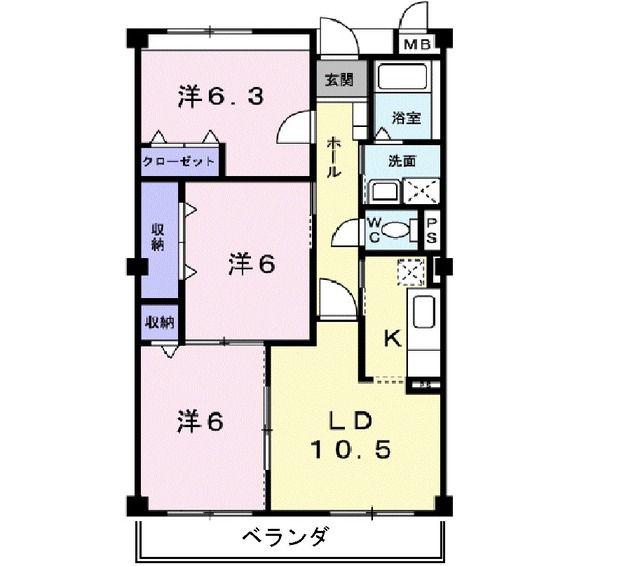 レインボーキャッスル(3LDK/2階)の間取り写真