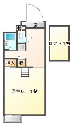 CIMA(1K/2階)の間取り写真