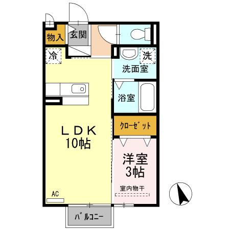 シャトン(1LDK/2階)の間取り写真