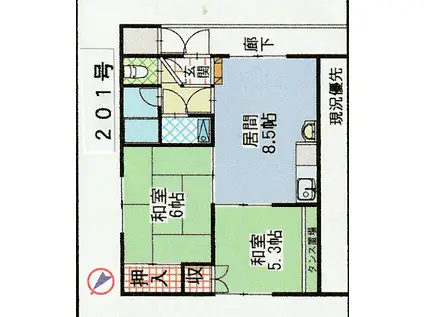 宮崎マンション(2DK/1階)の間取り写真