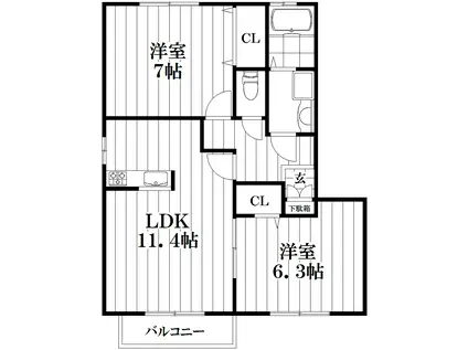 エーデルハイム(2LDK/2階)の間取り写真