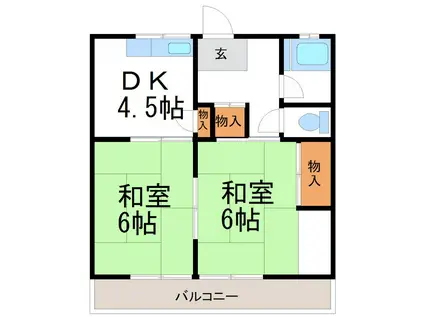 加藤ハイツ(2DK/3階)の間取り写真