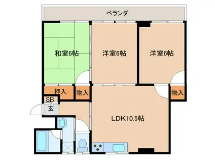 グランドハイツ高牟礼(3LDK/1階)の間取り写真