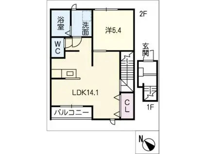 クオーレ白須賀(1LDK/2階)の間取り写真