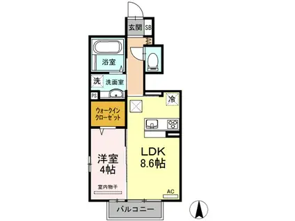 ヴェルドミールA棟(1LDK/1階)の間取り写真