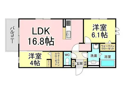D-ROOM藤田 B棟(2LDK/1階)の間取り写真