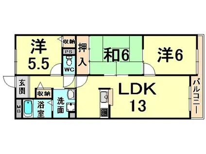 ジュネス武庫之荘II(3LDK/1階)の間取り写真
