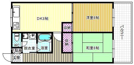 ドリームスクエア(2DK/2階)の間取り写真