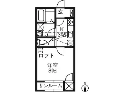 グリーンヴィラE(1K/2階)の間取り写真