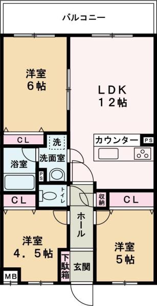 アルコ・ラ・カーサ姫路土山(3LDK/4階)の間取り写真