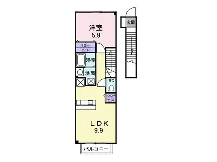 エアリーヴィラ壱番館(1LDK/2階)の間取り写真