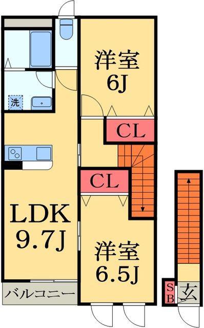 アクアブロー(2LDK/2階)の間取り写真