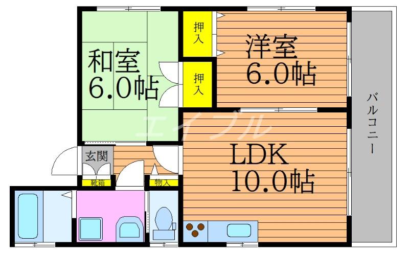 奥田マンション塚本(2LDK/3階)の間取り写真