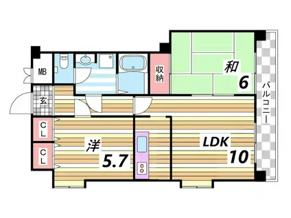トーカンキャステール山本通(2LDK/3階)の間取り写真