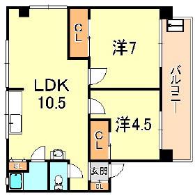 南マンション(2LDK/2階)の間取り写真