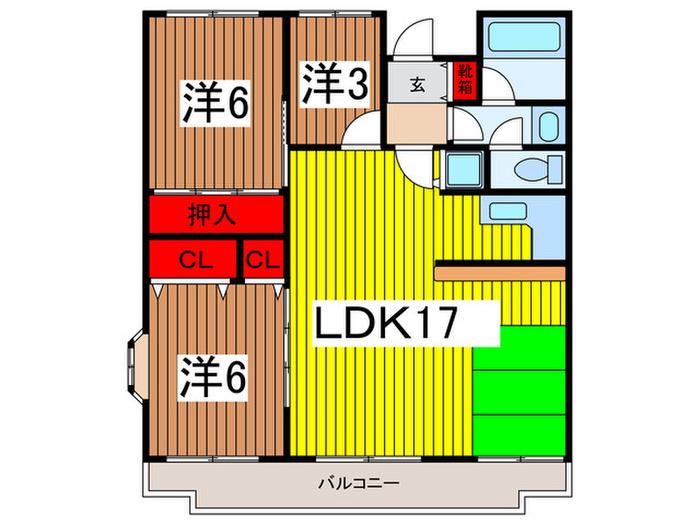 ドルフ・ヤマノウチ B(3LDK/3階)の間取り写真