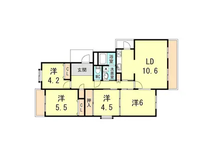 サンハイツ貴崎 5号棟(4LDK/4階)の間取り写真