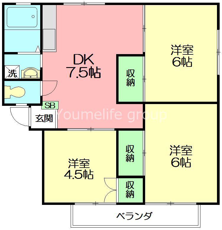 ハイツシャインA(3DK/1階)の間取り写真