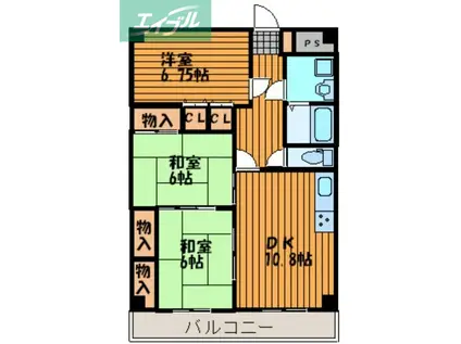 桃の里マンション(3LDK/1階)の間取り写真