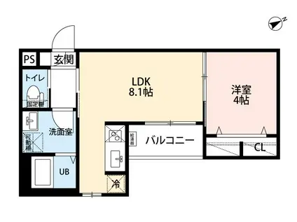 TIDA 高畑(1LDK/1階)の間取り写真