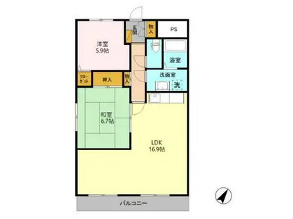 ディセットハイム牡丹山(2LDK/1階)の間取り写真