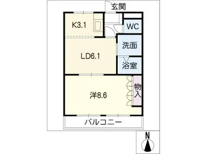 L ESPACE HEUREUX(1LDK/2階)の間取り写真