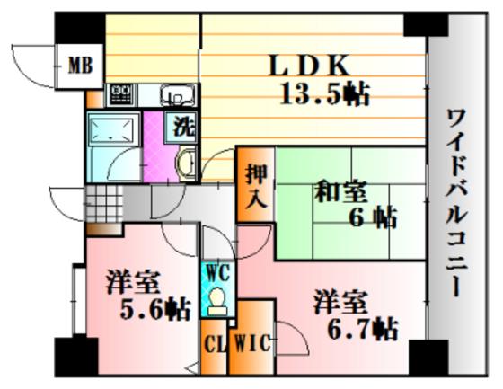 パークヒルズ中須公園(3LDK/8階)の間取り写真