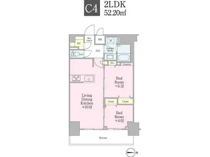 クロスレジデンス飯田橋(2LDK/12階)の間取り写真