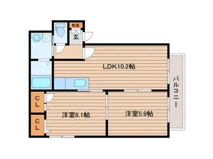 ベアージュ大宮A棟(2LDK/2階)の間取り写真