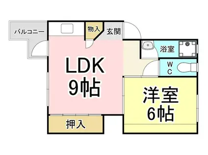 ヒルズ到津(1LDK/2階)の間取り写真